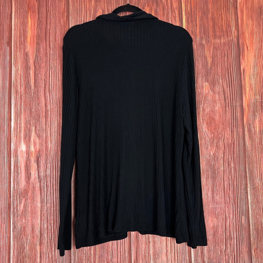 Lands End Womens XL Black Ribbed Knit Button Up Long Sleeve Collared Shirt Top - Picture 5 of 6